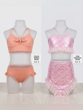 ❌SOLD❌Girls Swim Bundle 4T & 5T wonder Nation Peach + Mermaid 3pc Set